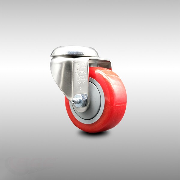 3 Inch 316SS Red Polyurethane Wheel Swivel Bolt Hole Caster